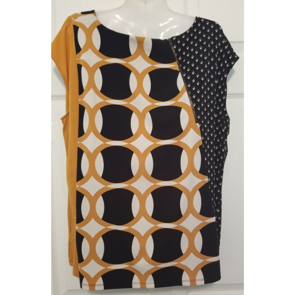 Worthington Women's Blouse Top Sleeveless Back Zip Geometric Design Plus Size 1X - Picture 3 of 5